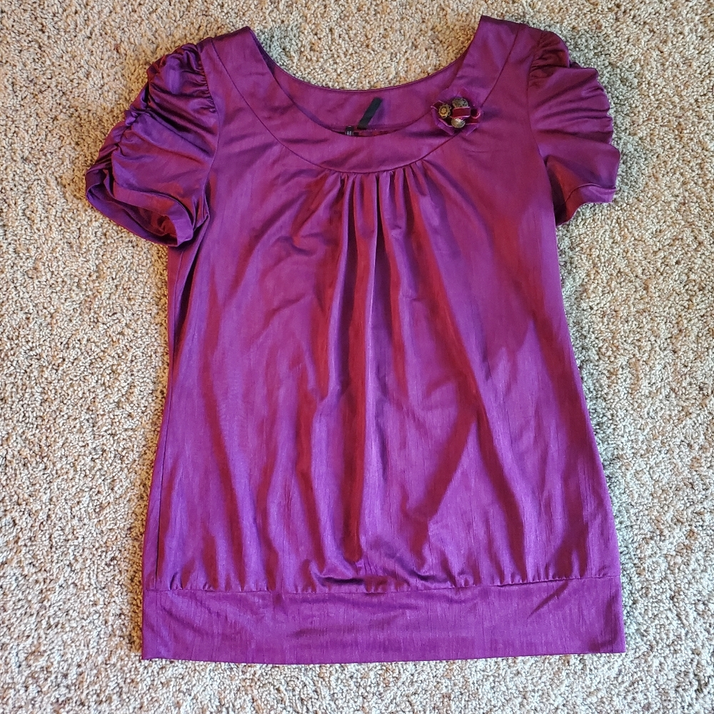 Maurices Purple Silky Like Short Sleeve Shirt